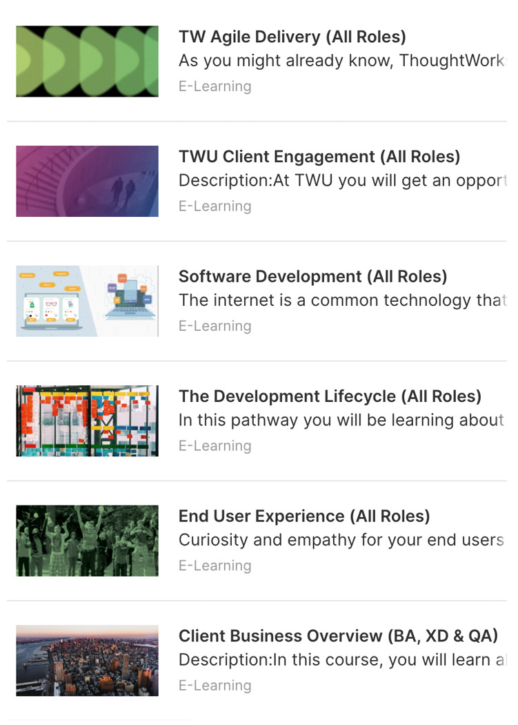 Image of course material from Thoughtworks University programs