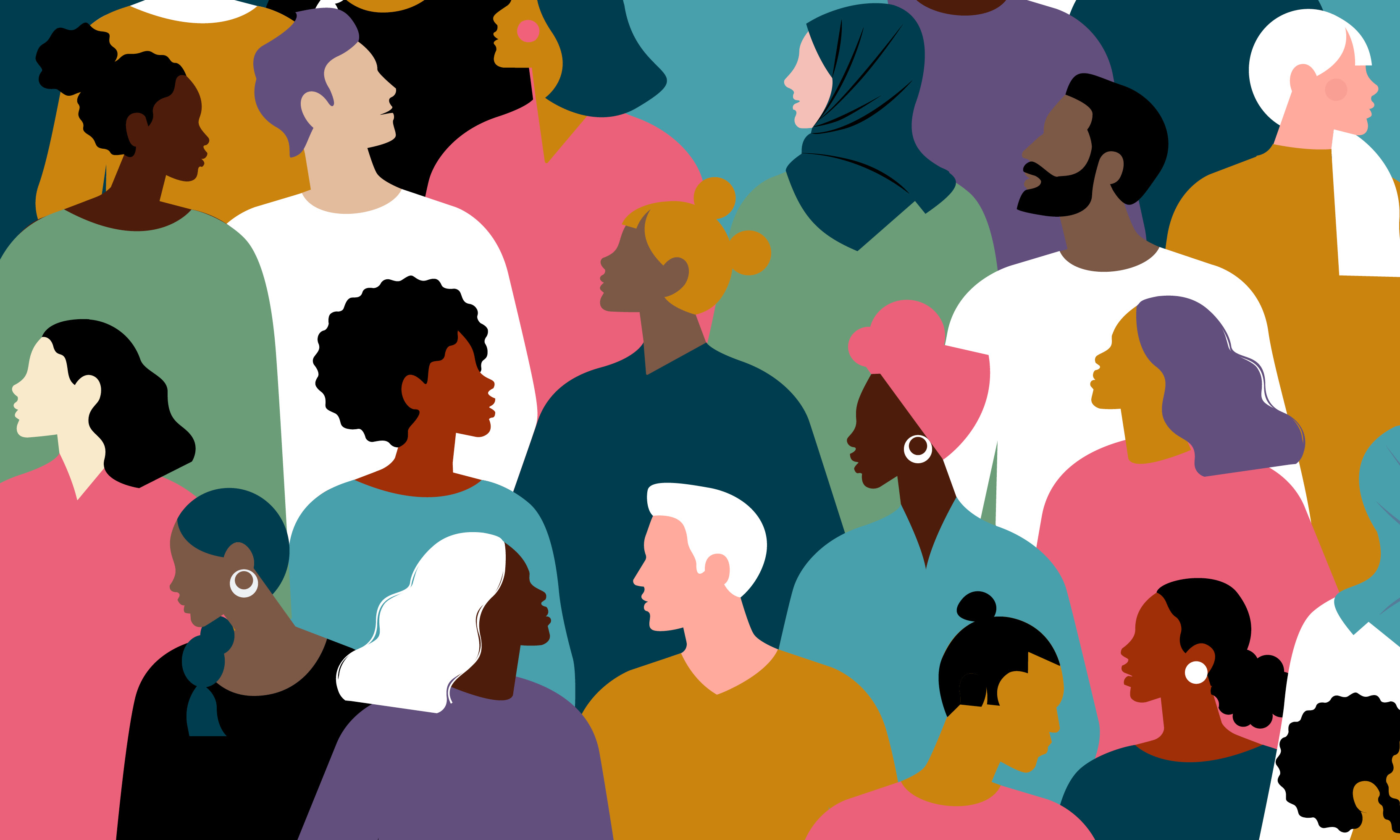 Learning to be an ally for twenty years and counting Illustration of group of people of varying ethnicities and genders