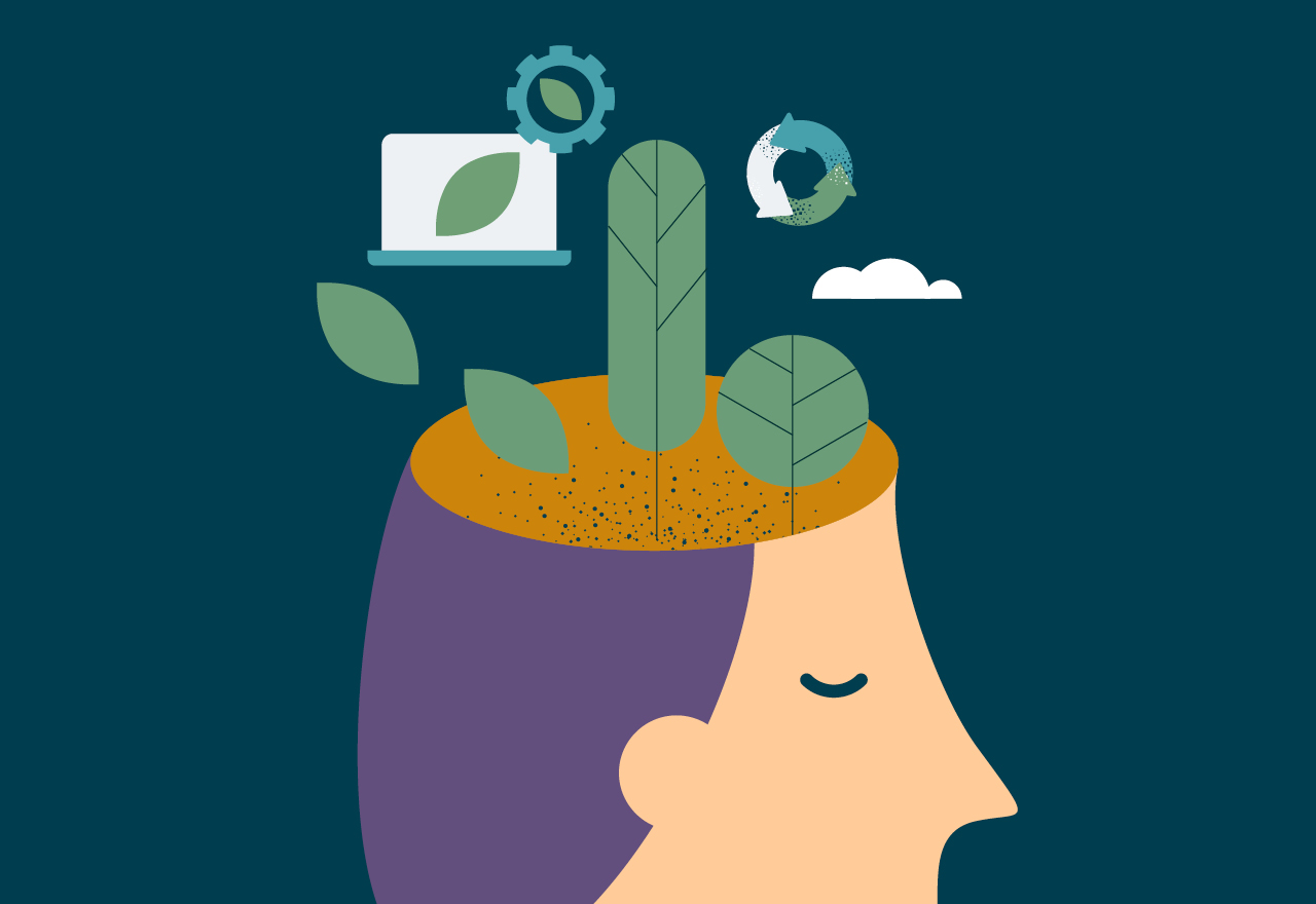 Drawing of sustainable thoughts going out of a developers brain Drawing of sustainable thoughts going out of a developers brain