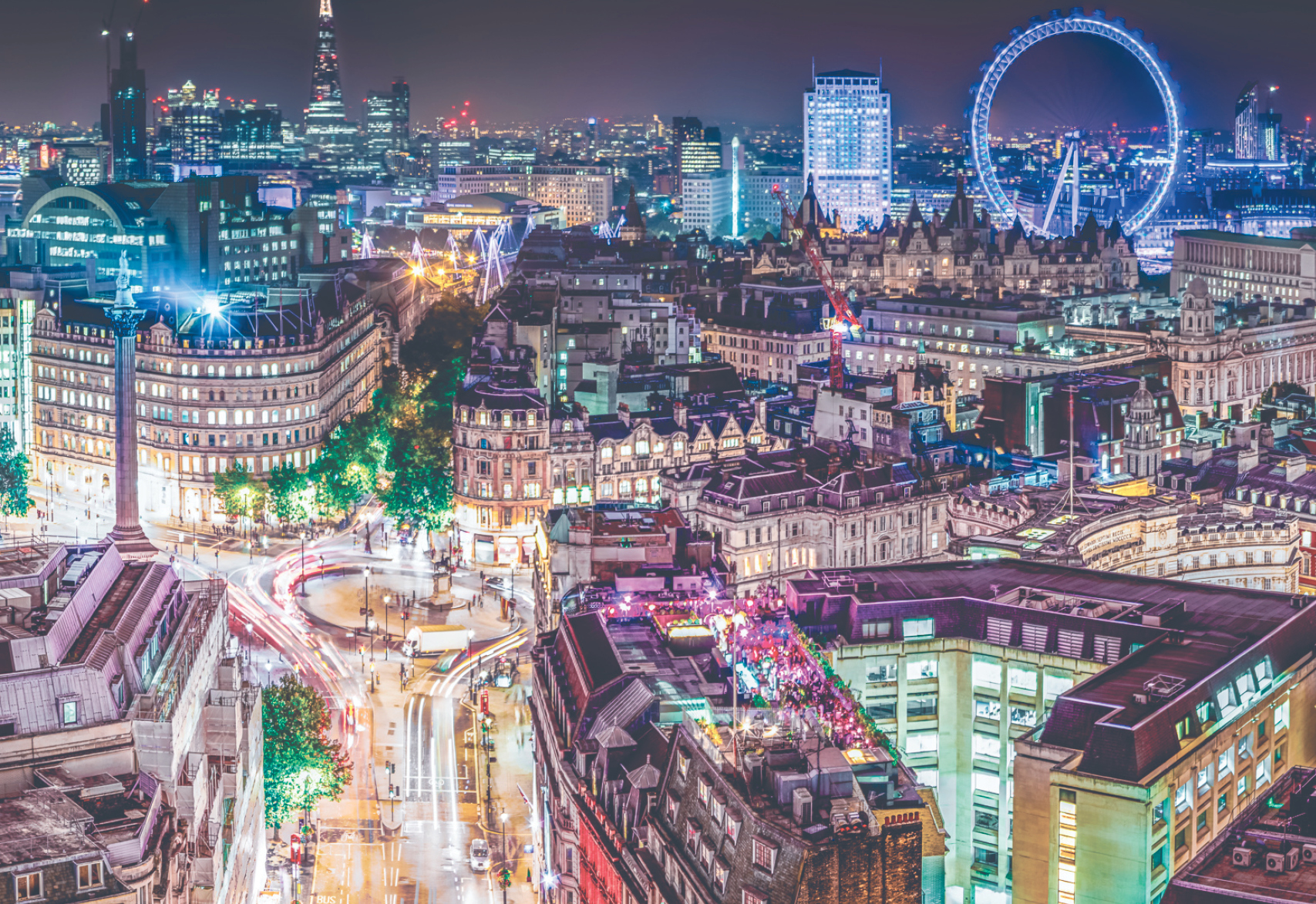 London landscape at night with city lights