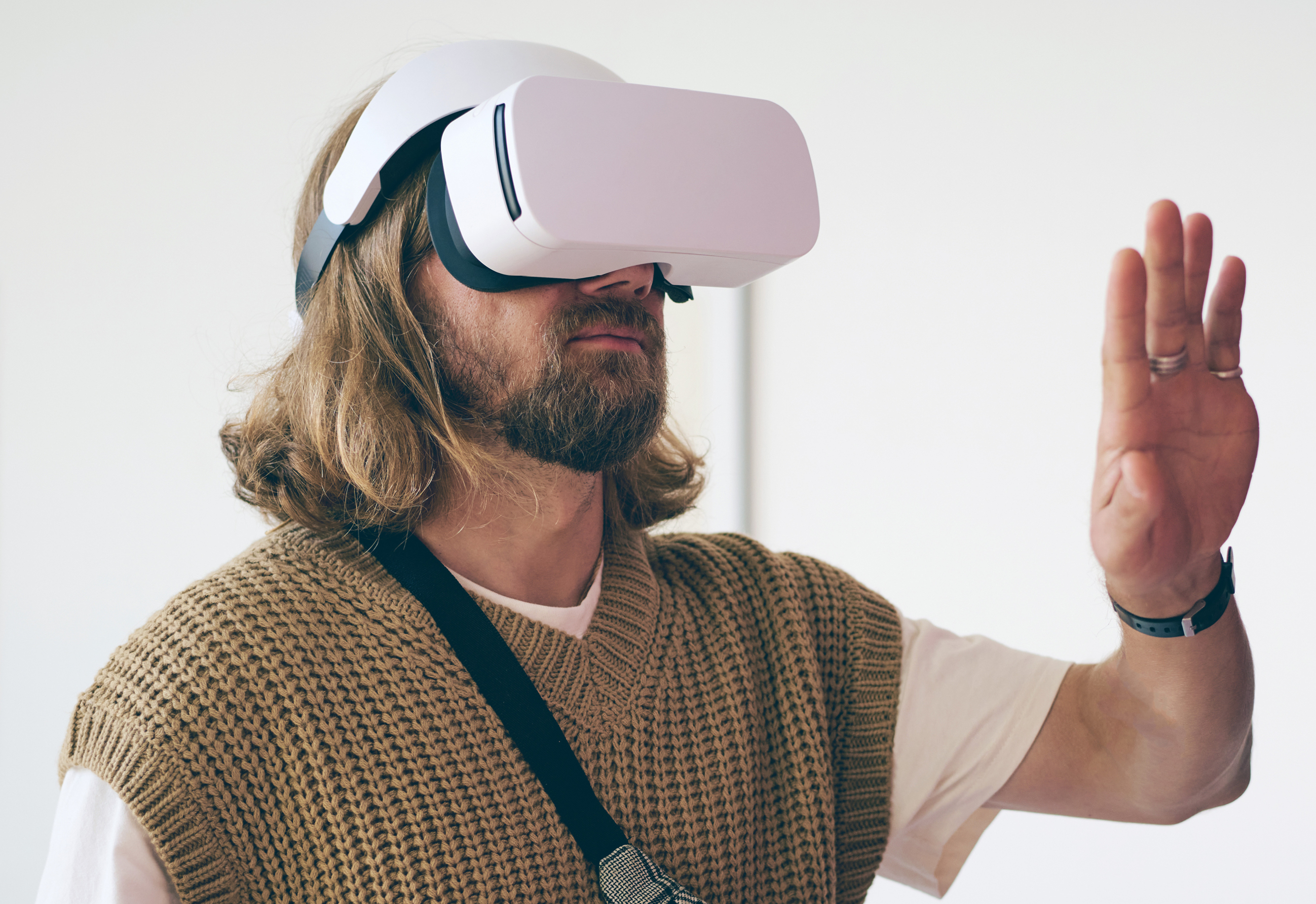 A man wearing a VR set