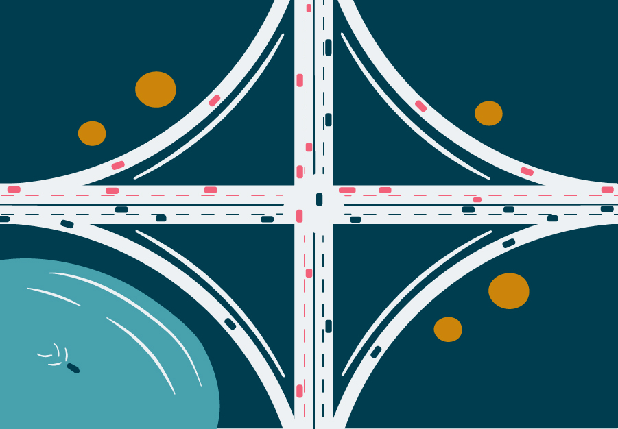 Illustration einer belebten Autobahnkreuzung