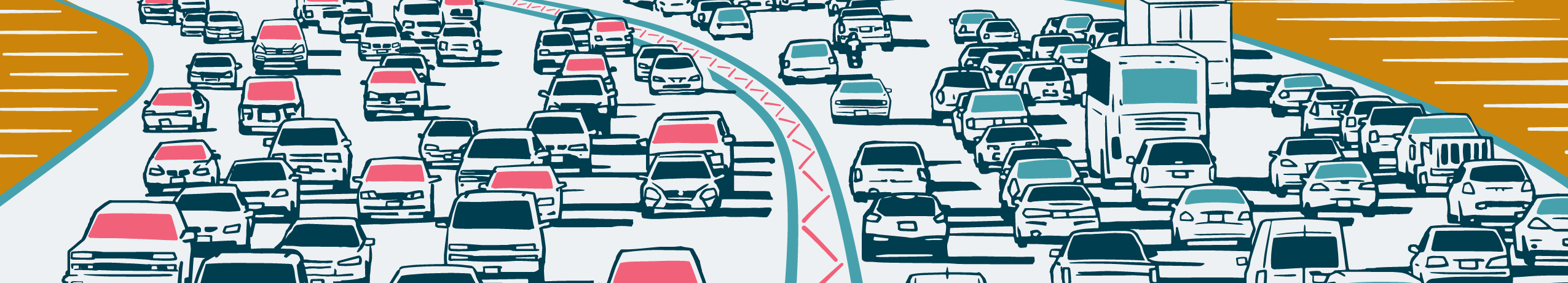 Illustration of cars on multiple lane road 