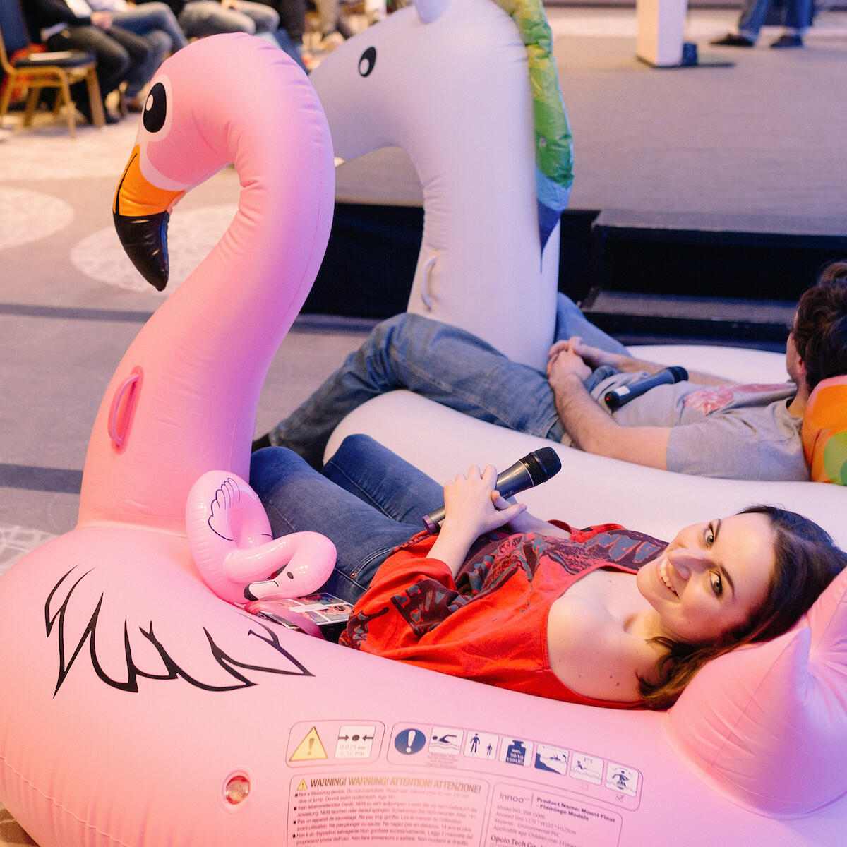 Image of a Thoughtworker in Germany, working on a giant flamingo