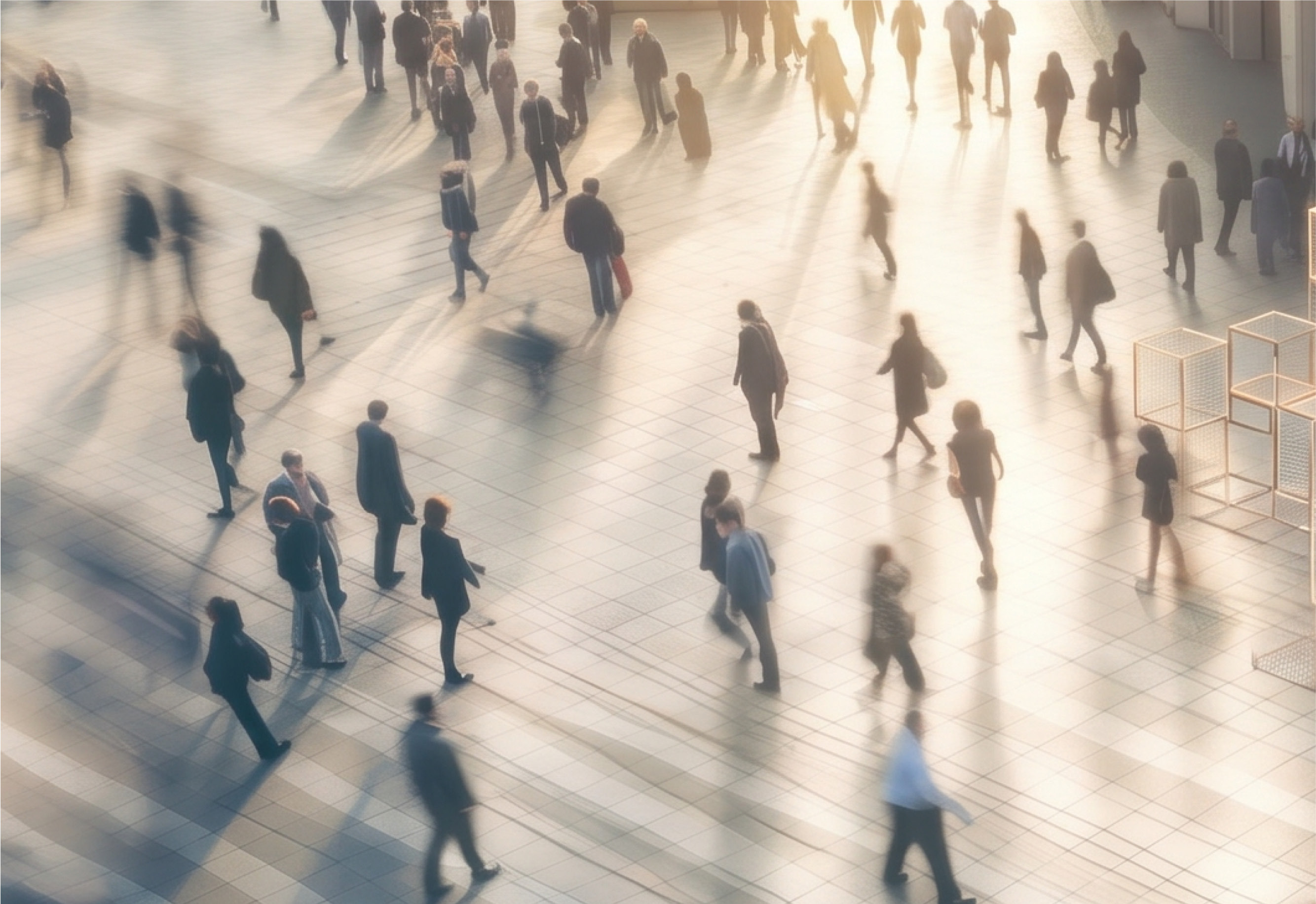 Long exposure photograph of people crossing a busy junction