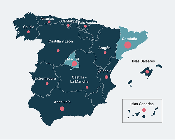 map of all thoughtworkers around Spain