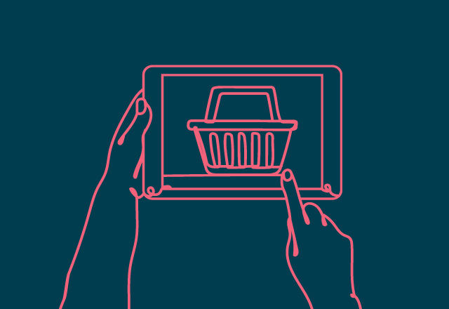 line drawing of a shopping bag on an ipad screen line drawing of a shopping bag on an ipad screen