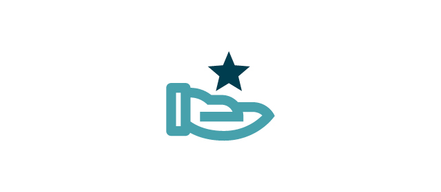 Grey background, icon depicting a hand holding a star Grey background, icon depicting a hand holding a star
