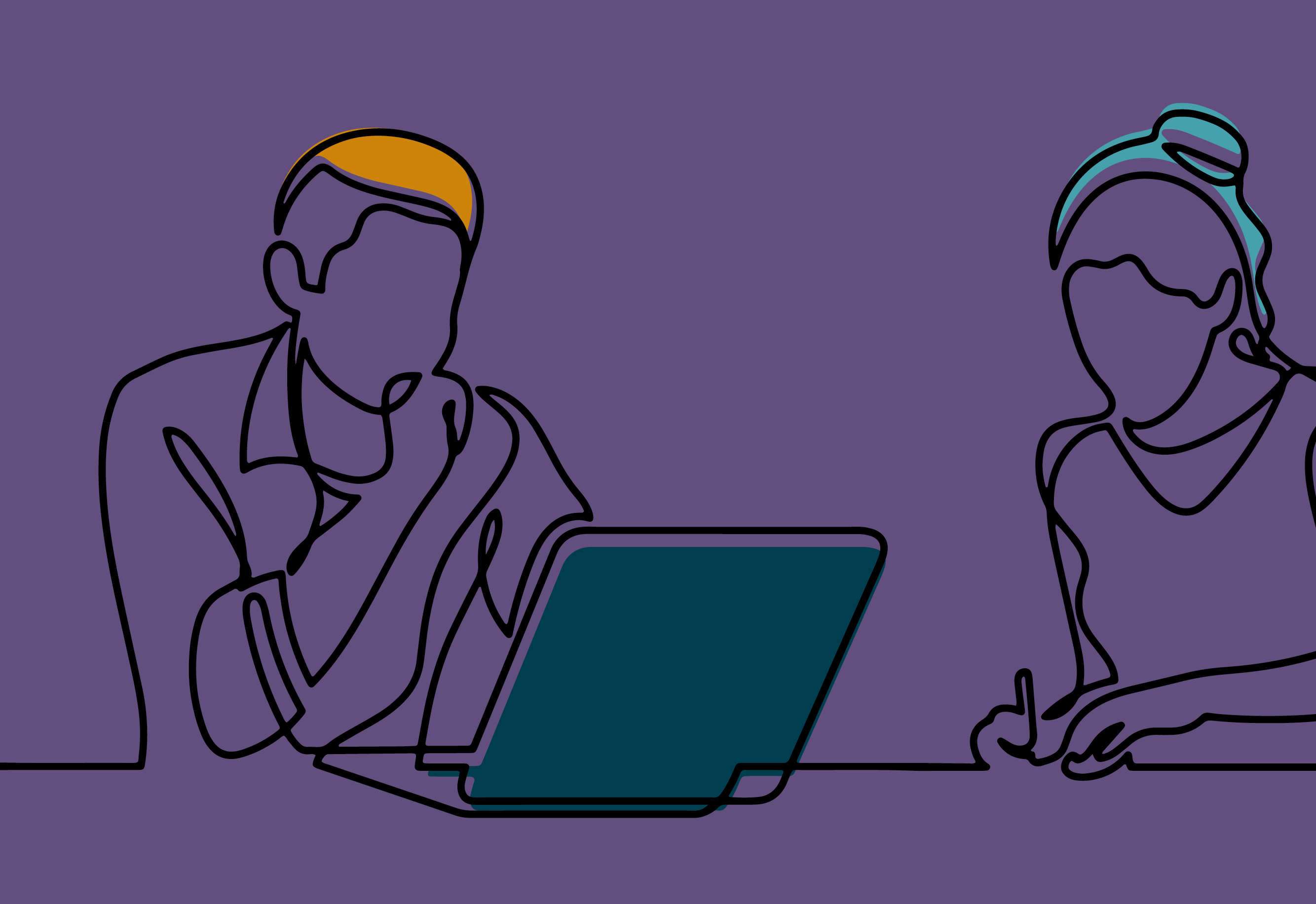 Illustration of a person looking at a computer.