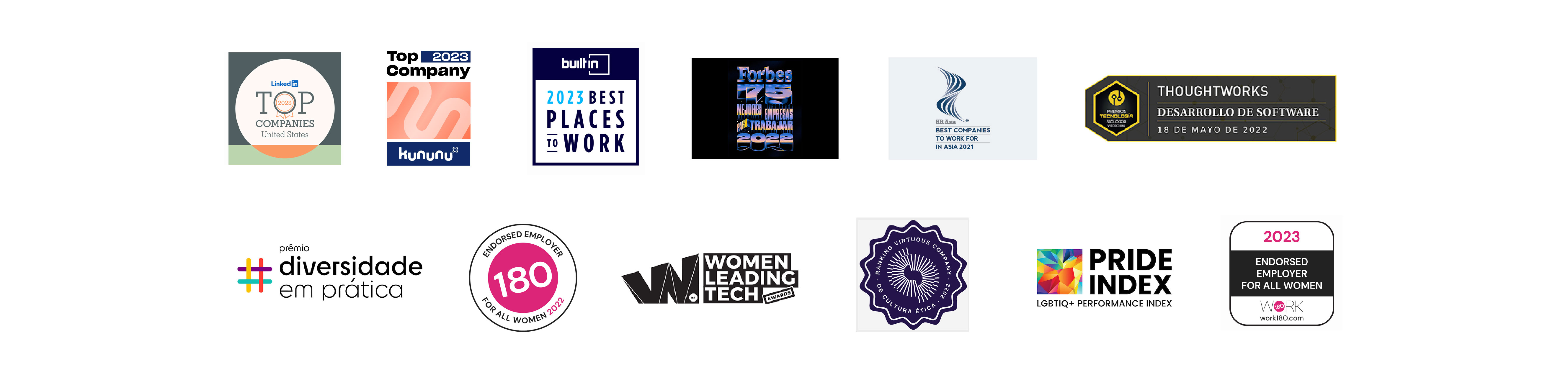 A number of logos showing awards and recognition as an employer of choice