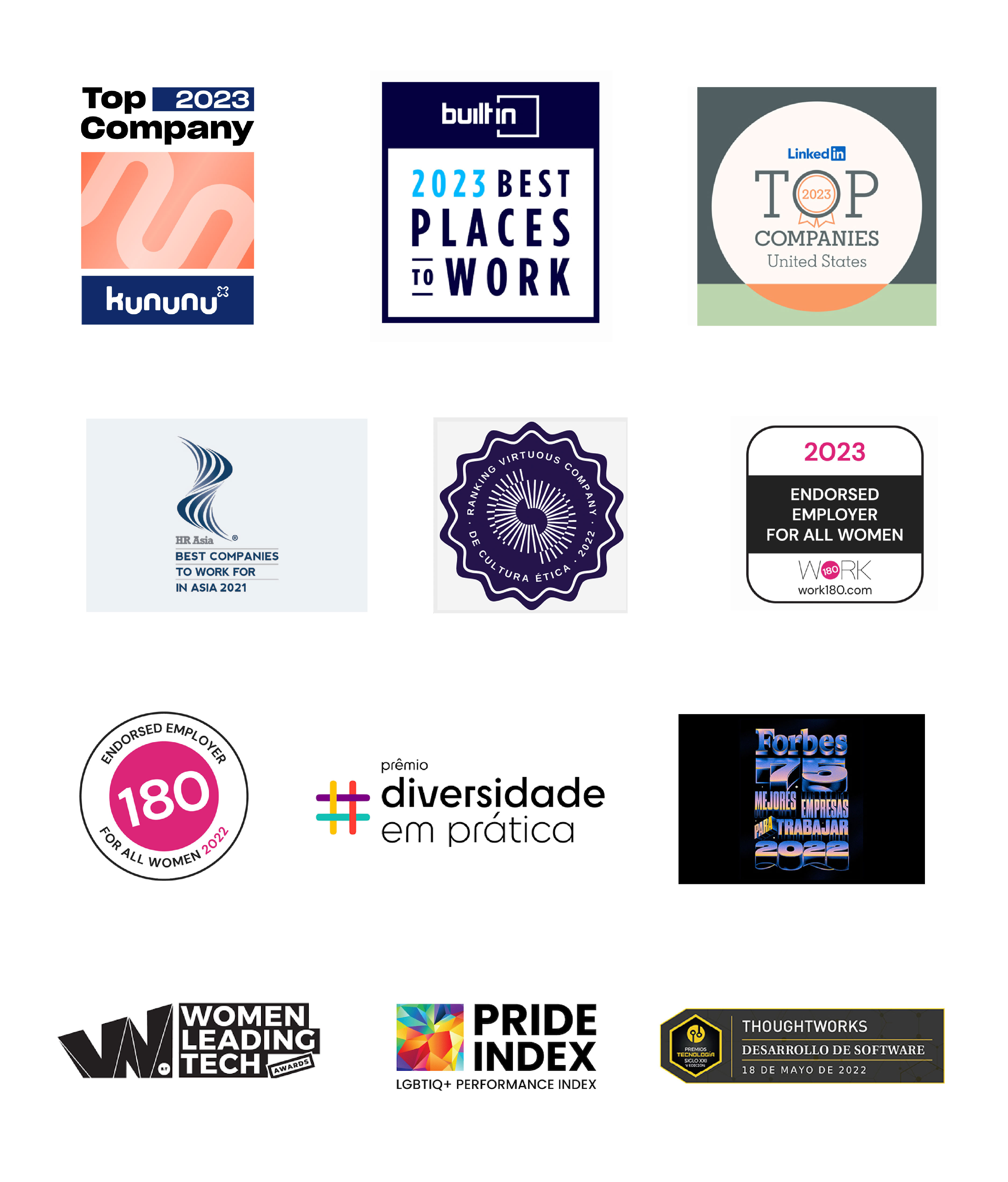 A number of logos showing awards and recognition as an employer of choice