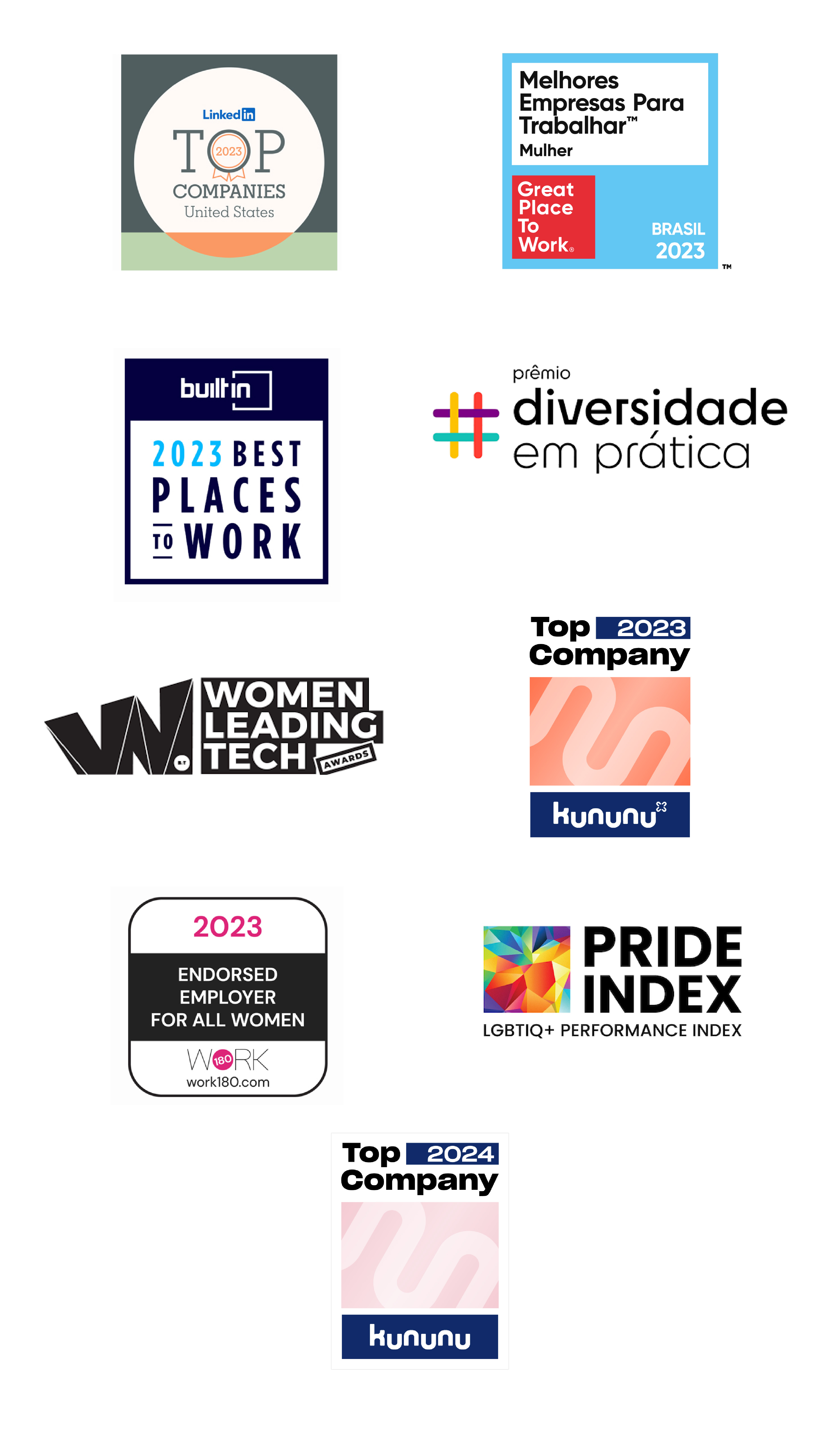 A number of logos showing awards and recognition as an employer of choice