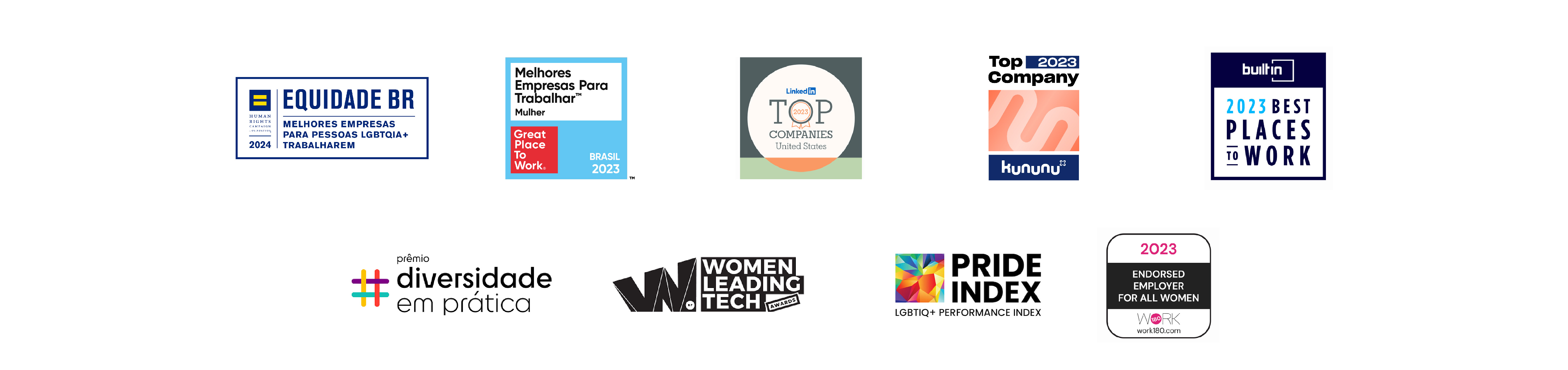 A number of logos showing awards and recognition as an employer of choice