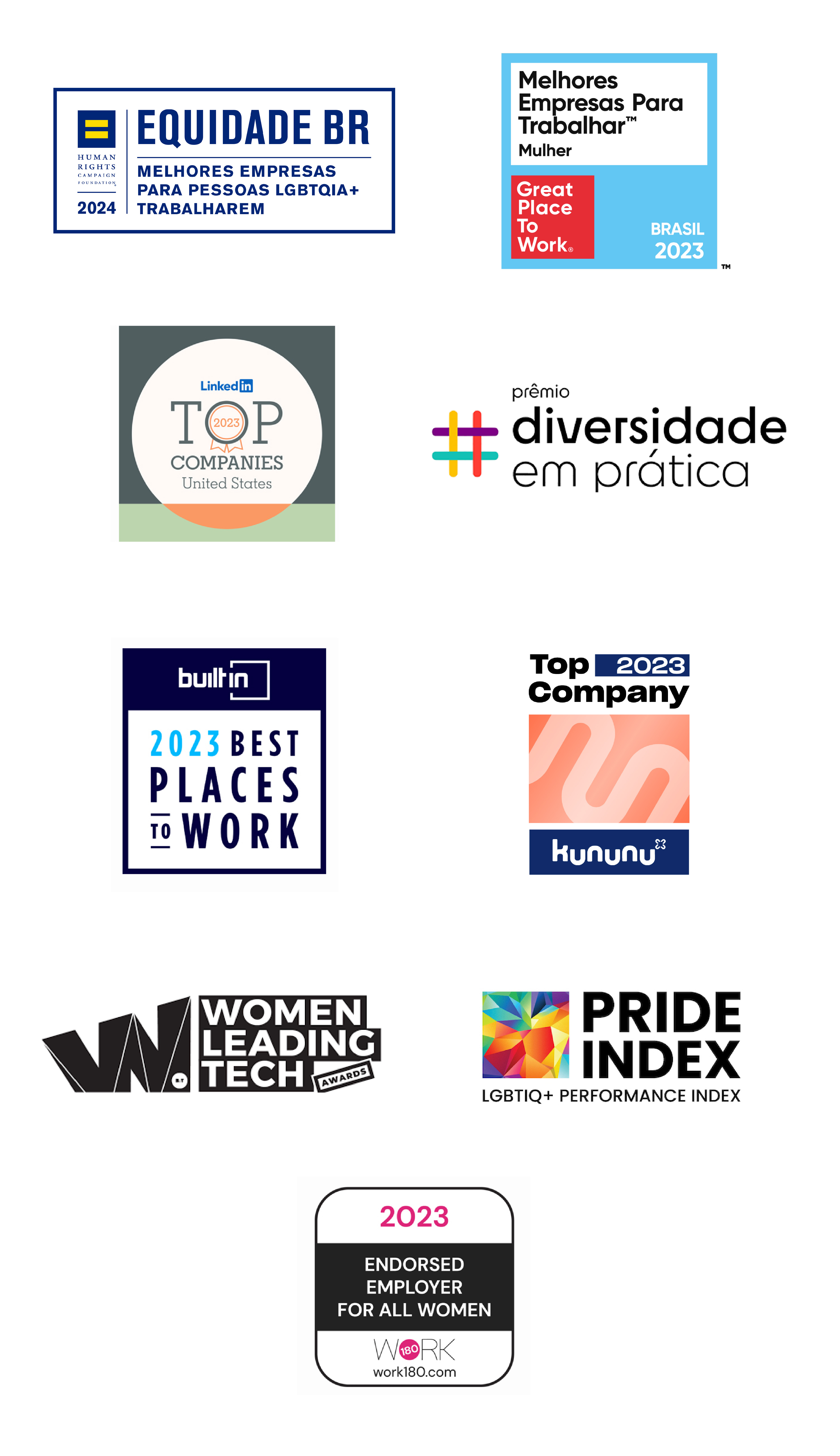 A number of logos showing awards and recognition as an employer of choice