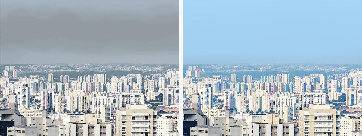 Images of Sao Paulo showing comparison of pollution in 2019/2020