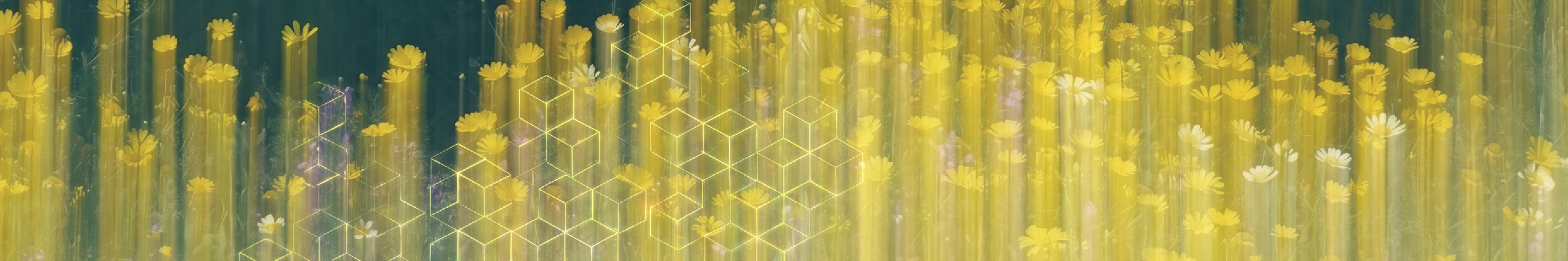 Abstract image of yellow flowers and AI cubes