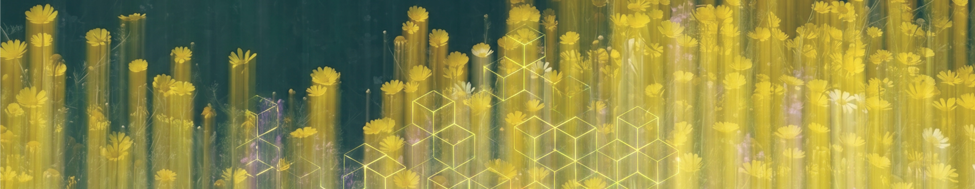 Abstract image of yellow flowers and AI cubes