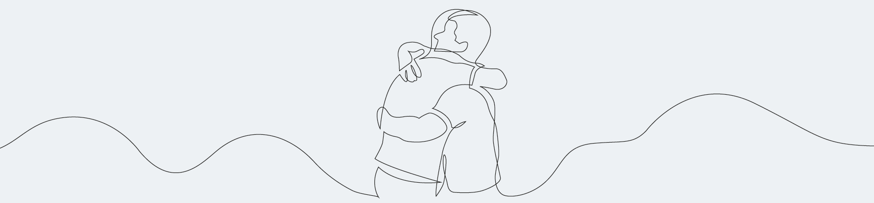 line drawing of two individuals embracing one another 