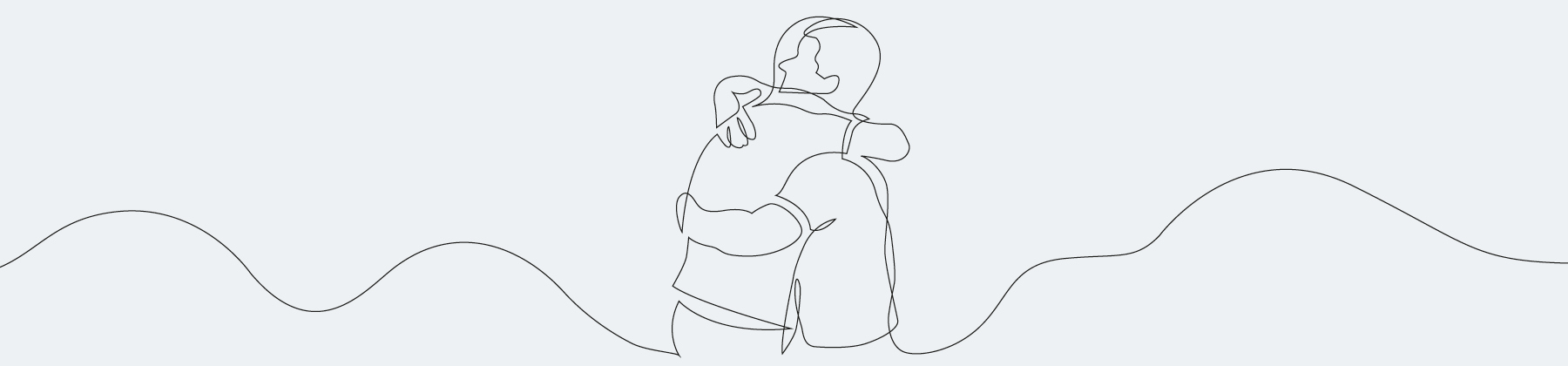 line drawing of two individuals embracing one another