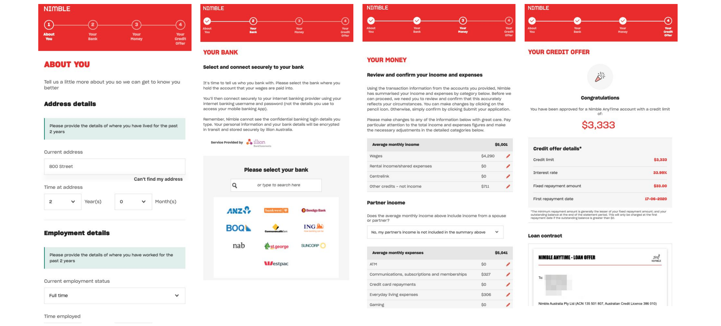 Examples of the Nimble AnyTime user interface