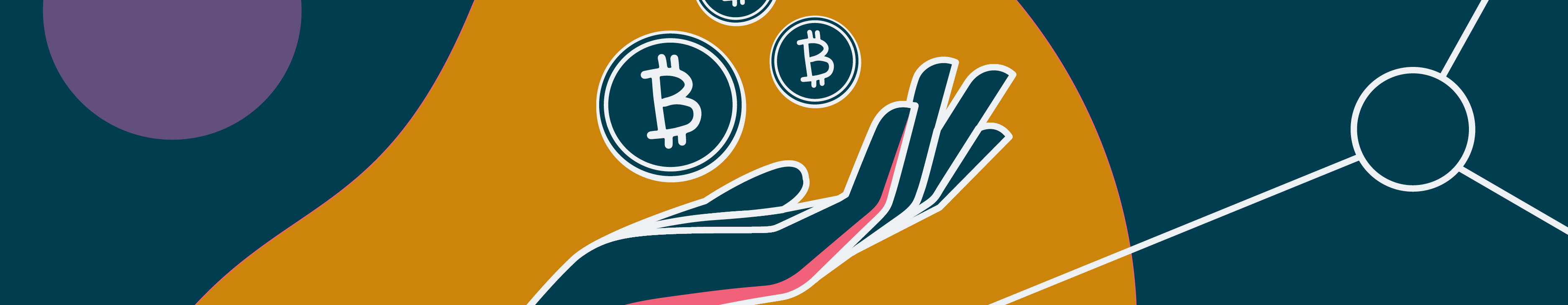 Illustrated depiction of bitcoins falling into hands