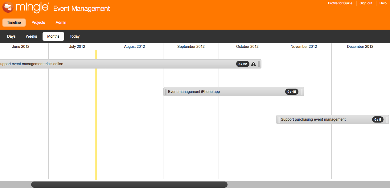 Mingle screenshot of event management