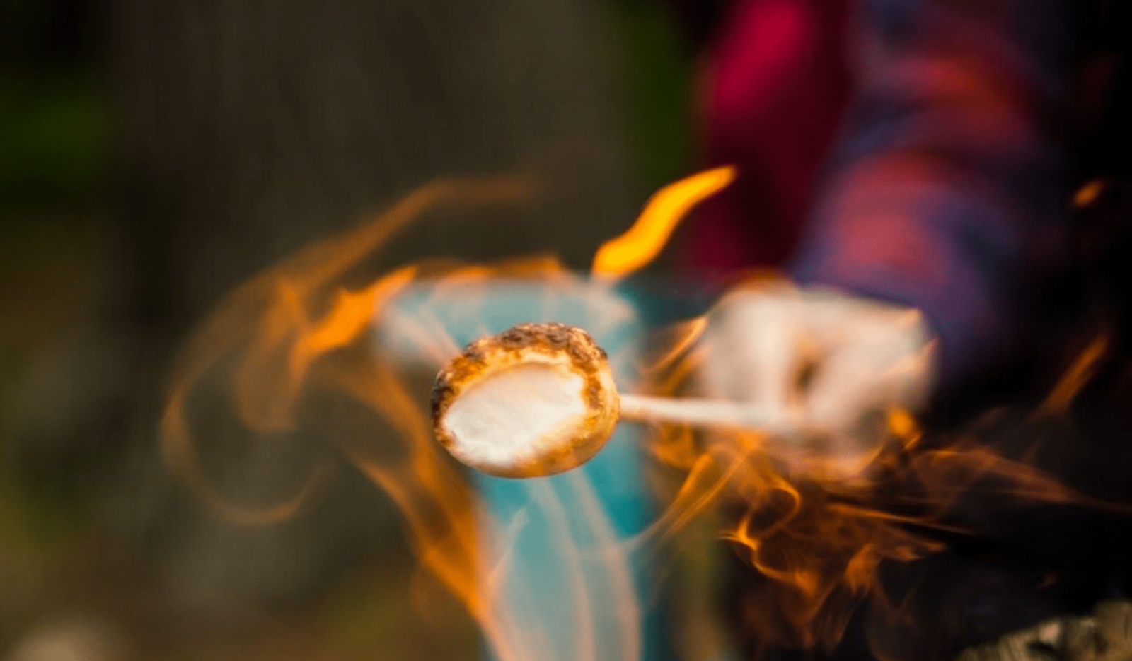 A marshmallow cooking on a stick