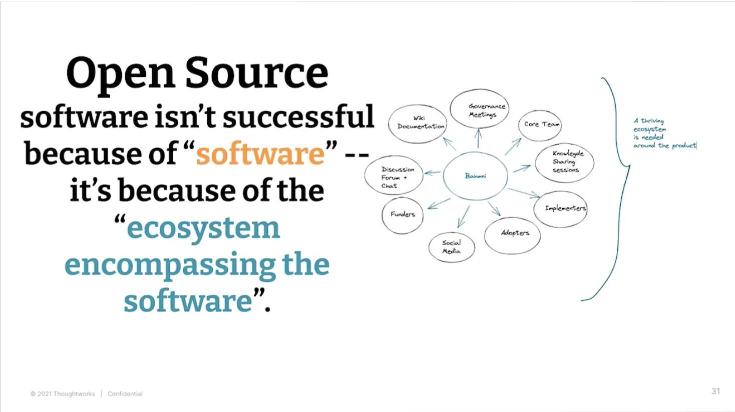 Open source, software isn't successful because of "software"- it's because of the "ecosystem encompassing the software"