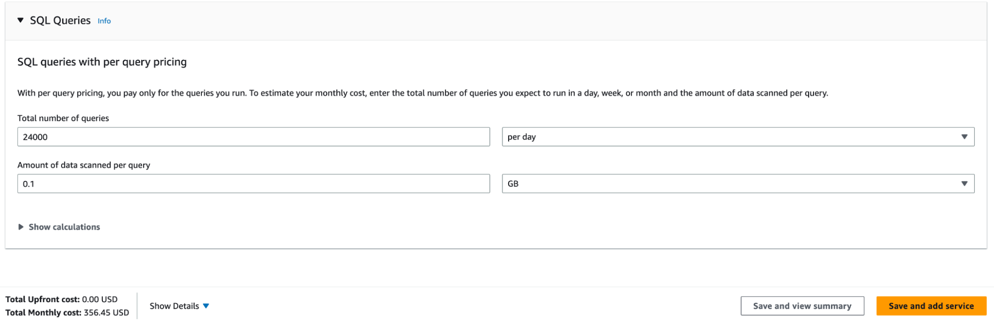 AWS pricing calculator