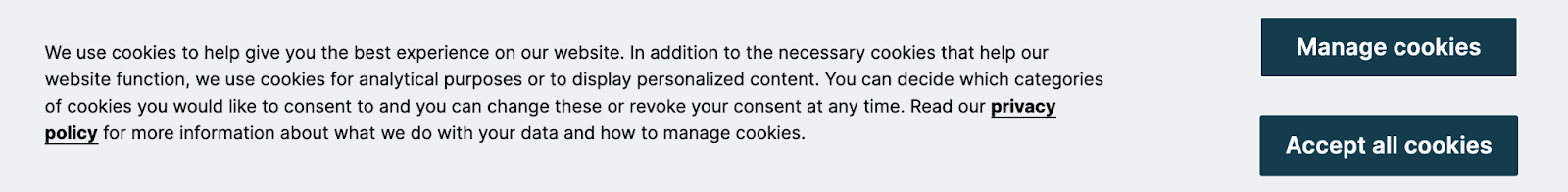 cookie acceptance pop up from a website