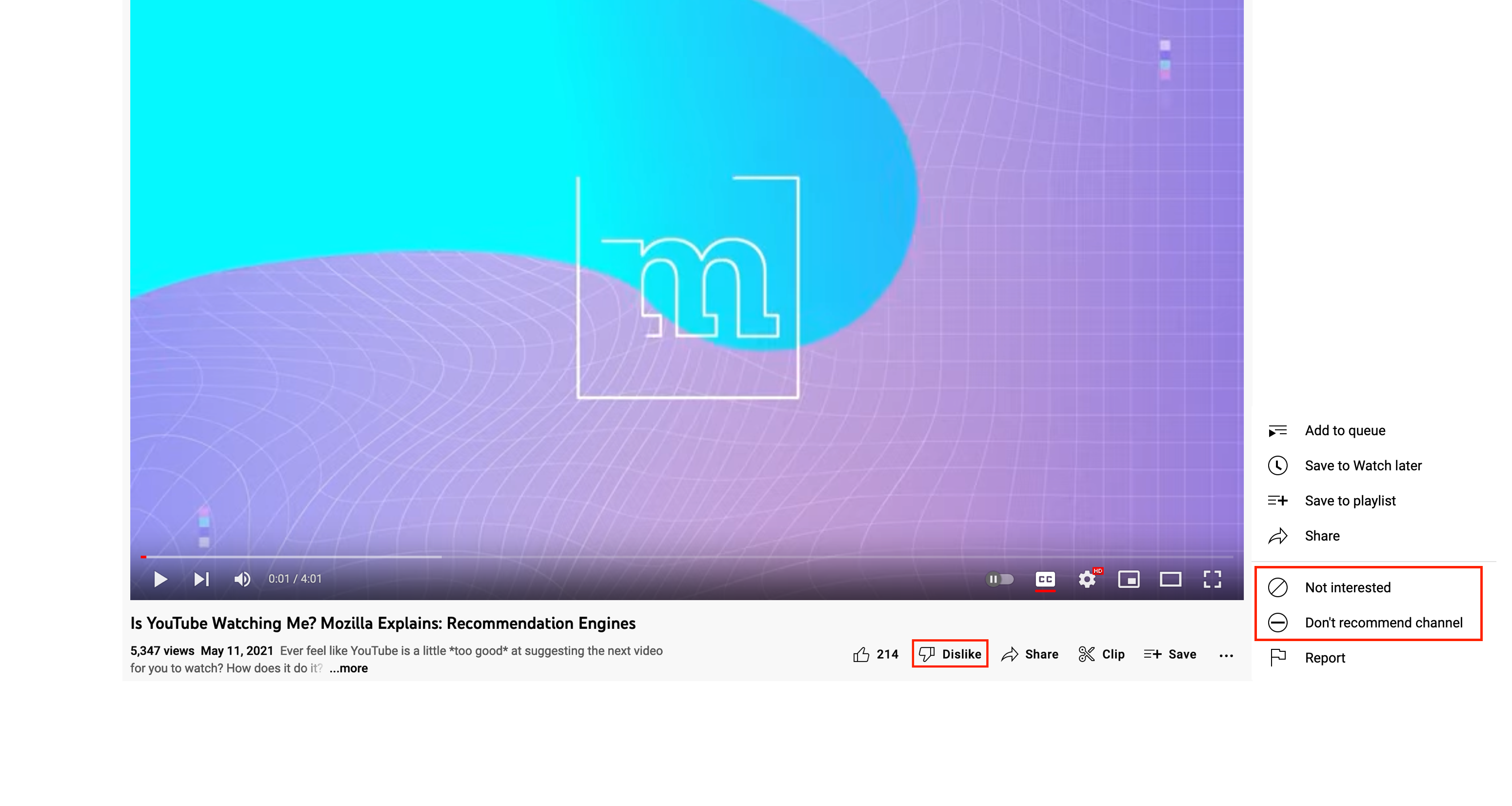 YouTube suggestions for controlling recommendations YouTube suggestions for controlling recommendations