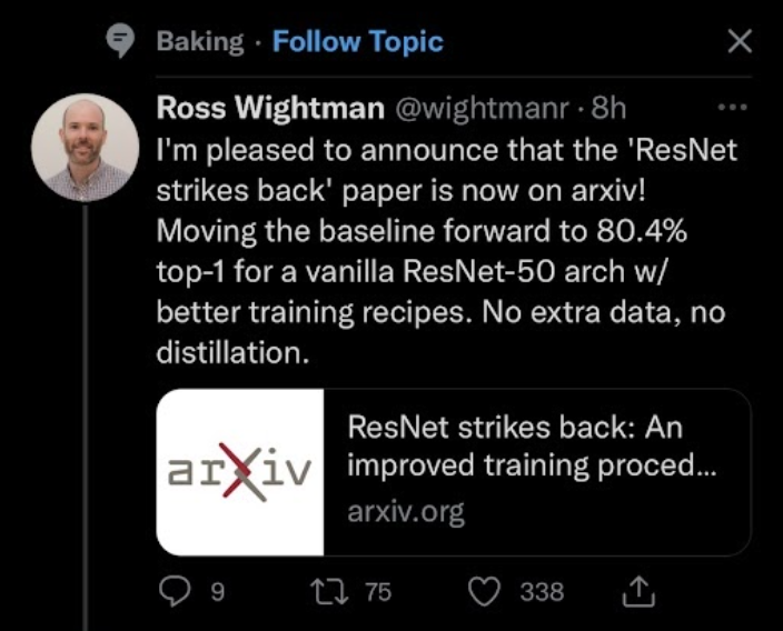 Inline image A tweet referencing a vanilla AI algorithm incorrectly tagged under the topic of 'baking'