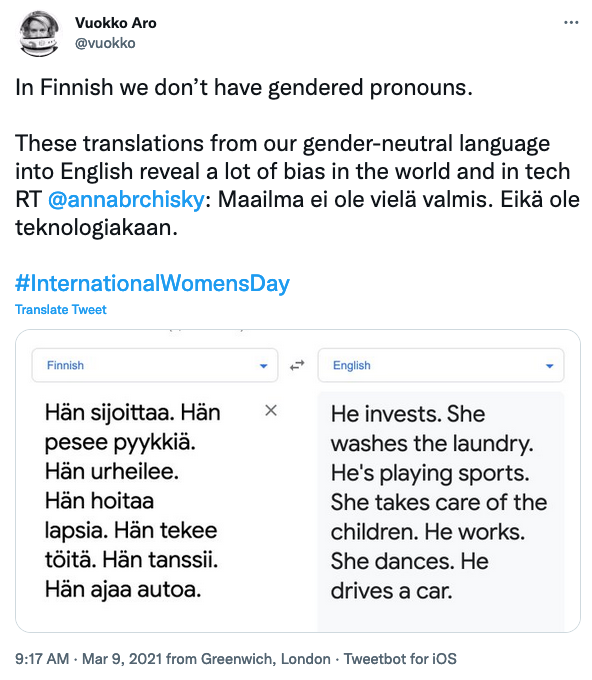 screenshot of a translated tweet from Finish to English. screenshot of a translated tweet from Finish to English.