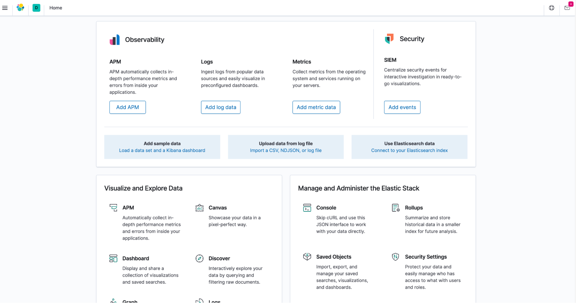 Console page for successful deployment of Kibana