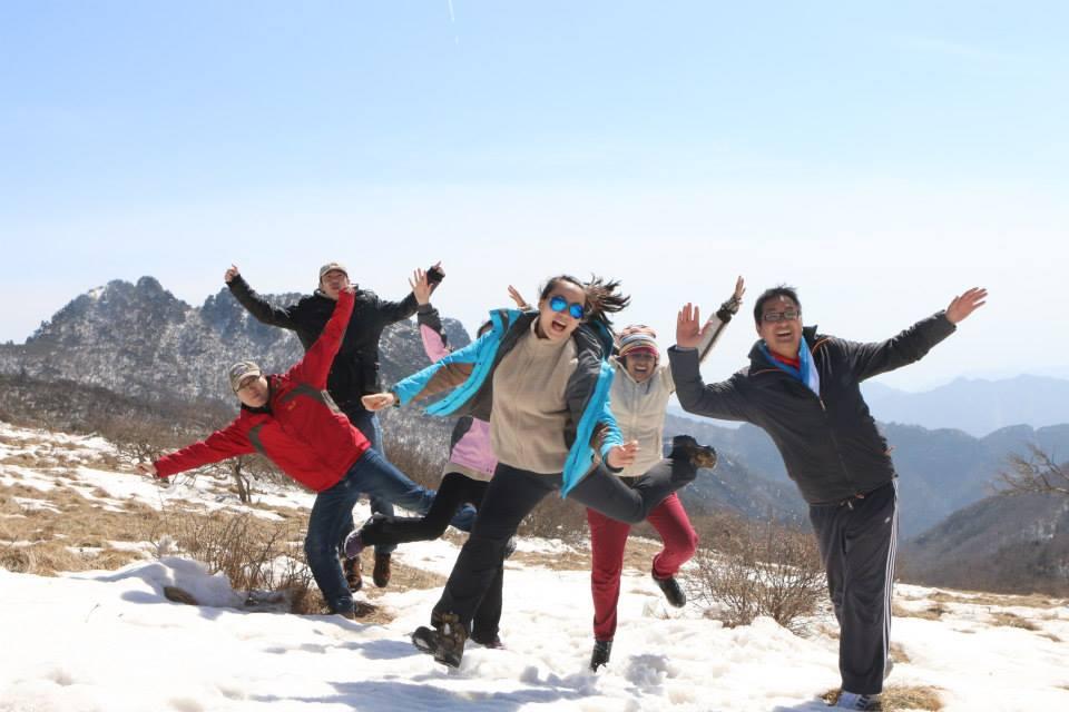 Jumping on the ski field