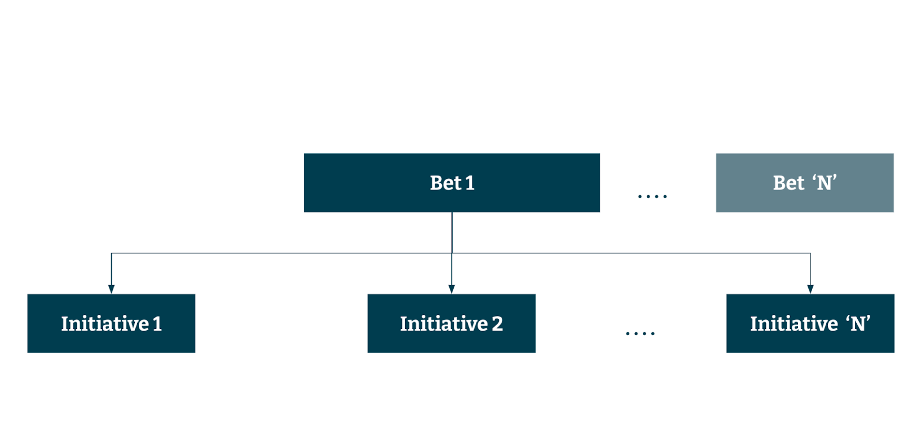 Diagram showing Bet 1- Bet N. Underneath is Initiative 1, Initiative 2, Initiative 'N'