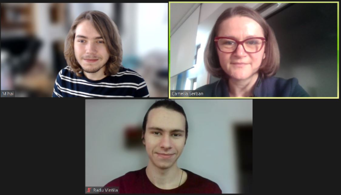 Image of Dr Camelia Serban, Radu Vintila and Mihai Ungureanu on zoom Image of Dr Camelia Serban, Radu Vintila and Mihai Ungureanu on zoom