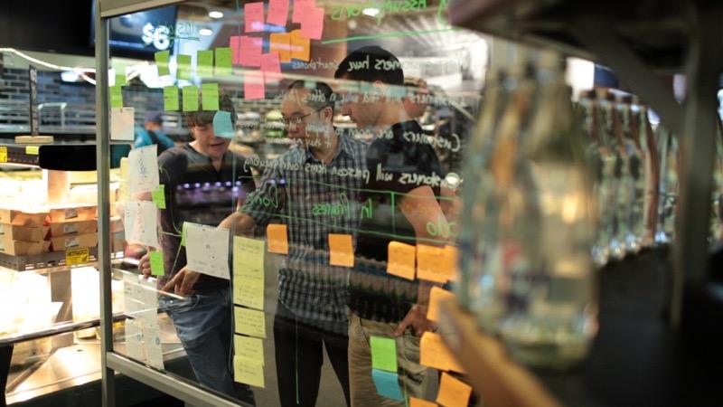 Photo of team at their project management wall