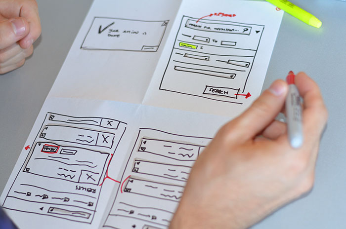 Four sections of a wireframe sketch idea