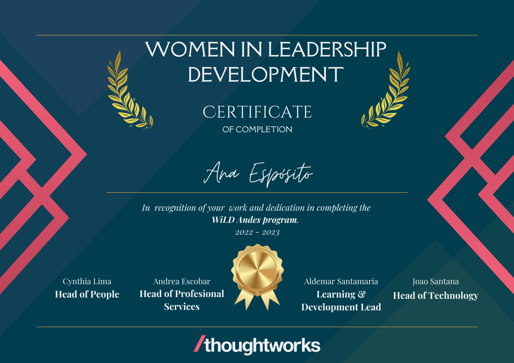 Anas certificated of compleation of the WILD Program at Thoughtworks