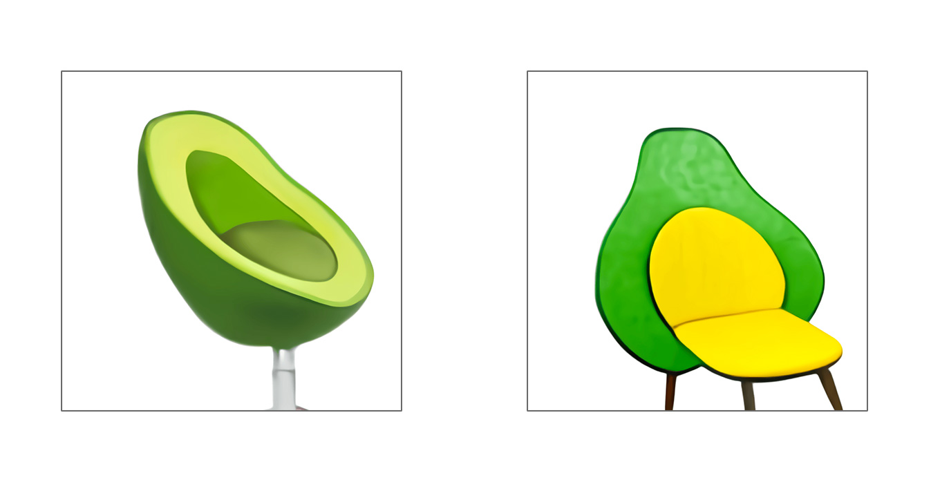 An armchair in the shape of an avocado