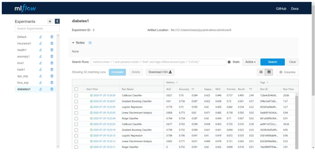 PyCaret logging function