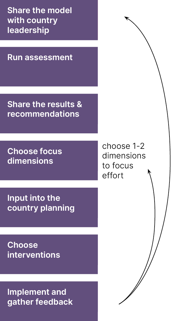 IMG: shows how continuous improvement is built into the framework through maturity assessment, prioritization, interventions and review