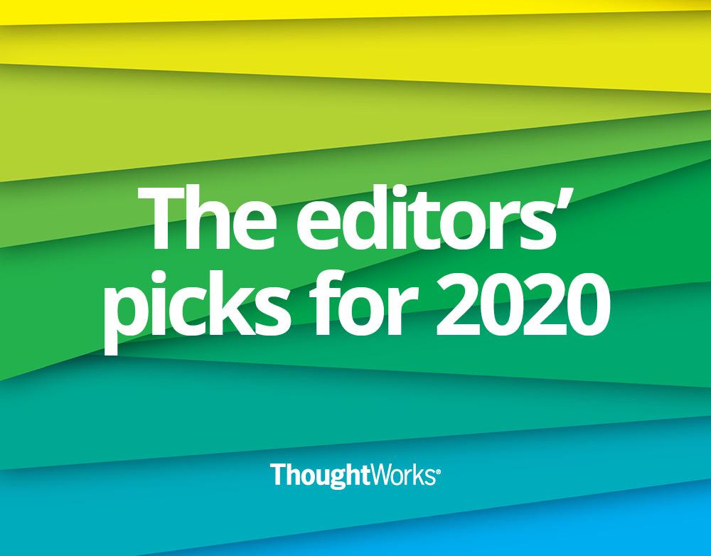 Green, yellow and blue background with white text in the center saying 'the editor's picks for 2020'