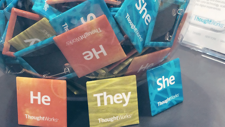Image of He They She pronoun pins