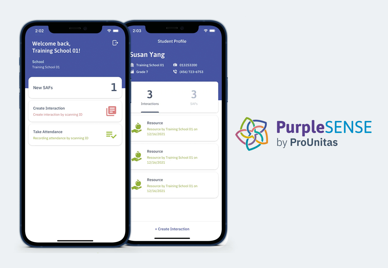 PurpleSENSE mobile app PurpleSENSE mobile app showing on two iphone screens - text is not legible
