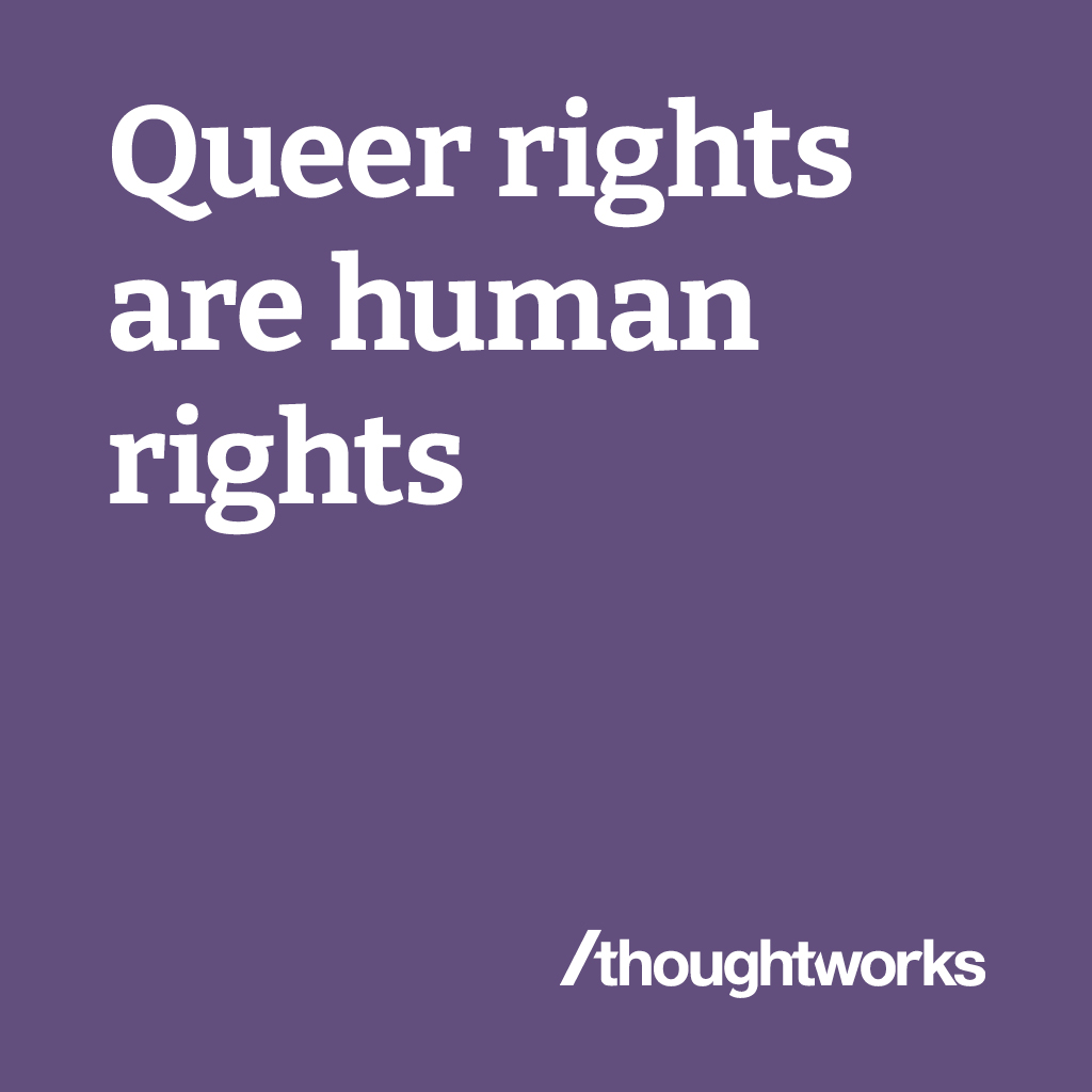 A purple square with the words: Queer rights are human rights in bold