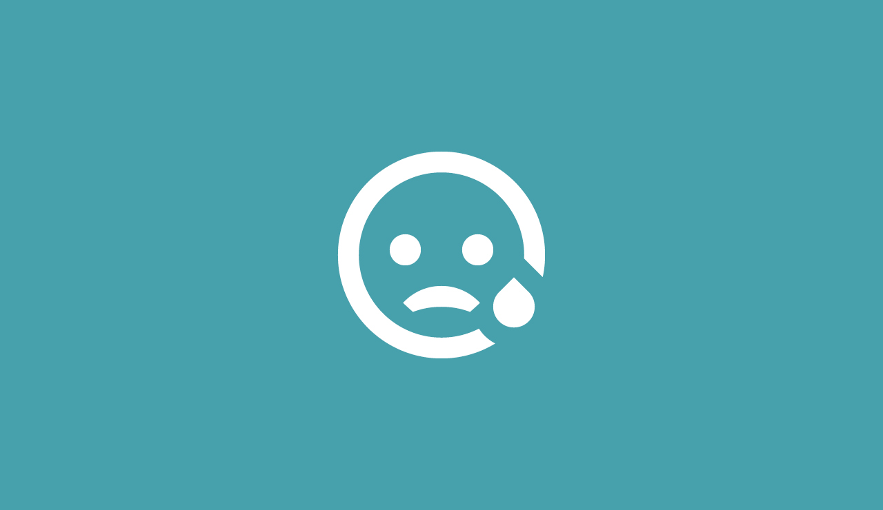 Light blue background and a white icon depicting an unsatisfied customer Light blue background and a white icon depicting an unsatisfied customer