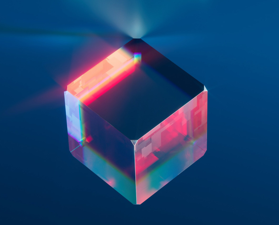 A cube prism of light on a dark background